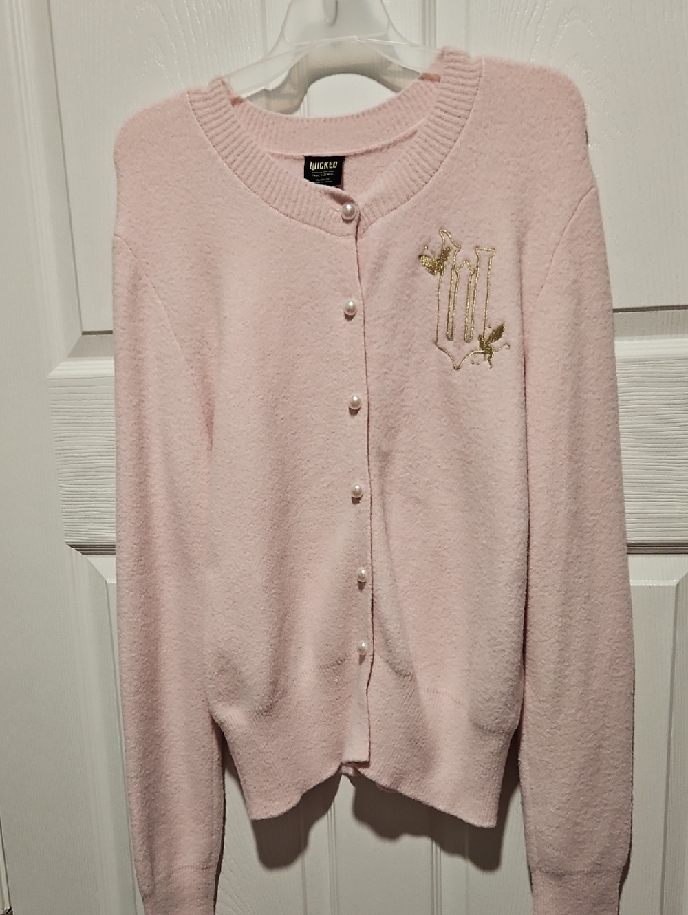 Wicked Heart Embroidered Pearl-Button Pink Cardigan